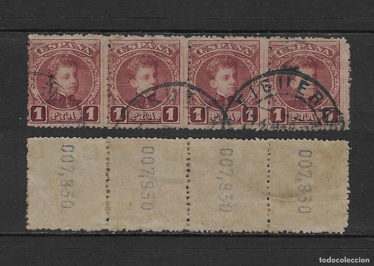 Sellos: Espa&ntilde;a 1901-05 bloque de 4 sellos Edifil 253 Alfonso XIII tipo cadete matasellados