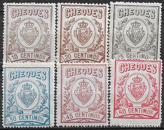 Sellos: Fiscales. 1926 Timbres para Cheques, EDIFIL n&ordm; 29 a 34 * *