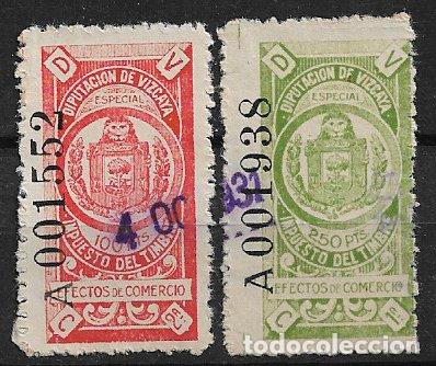 Sellos: Fiscales Diputaci&oacute;n Foral de Vizcaya, 1927 ESPECIAL Ef. de Comercio, Alemany n&ordm; 109 y 110 (o)complet