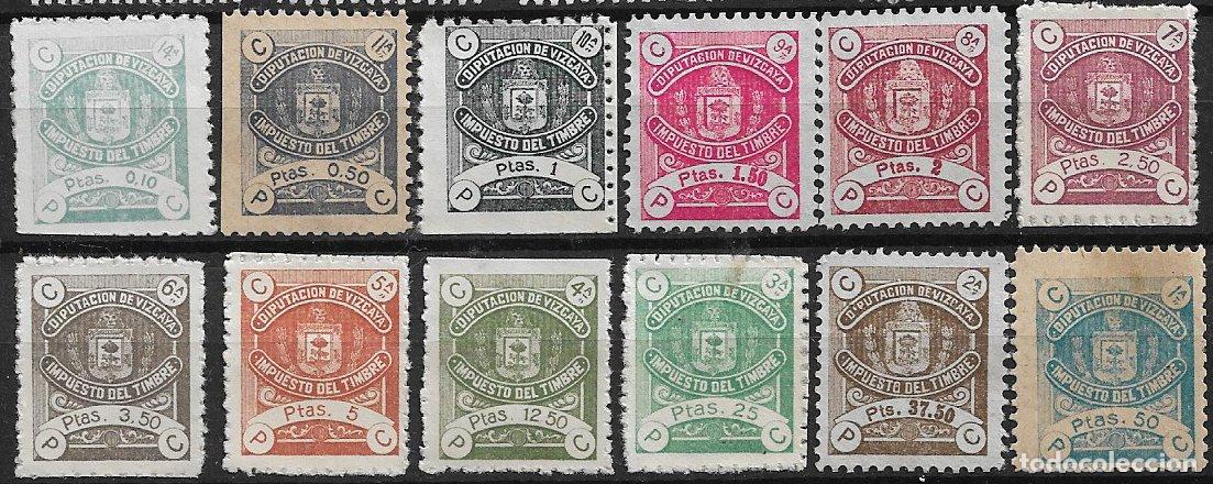 Sellos: Fiscales Diputaci&oacute;n Foral de Vizcaya, 1919 Impuesto del Timbre, Alemany n&ordm; 16 a 27 (*) completa