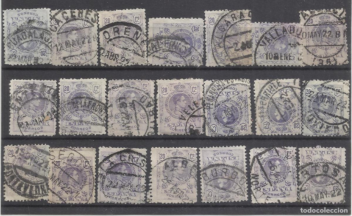 Sellos: ALFONSO XIII MEDALLON MINI LOTE 21 SELLOS CARTERIAS DIFERENTES