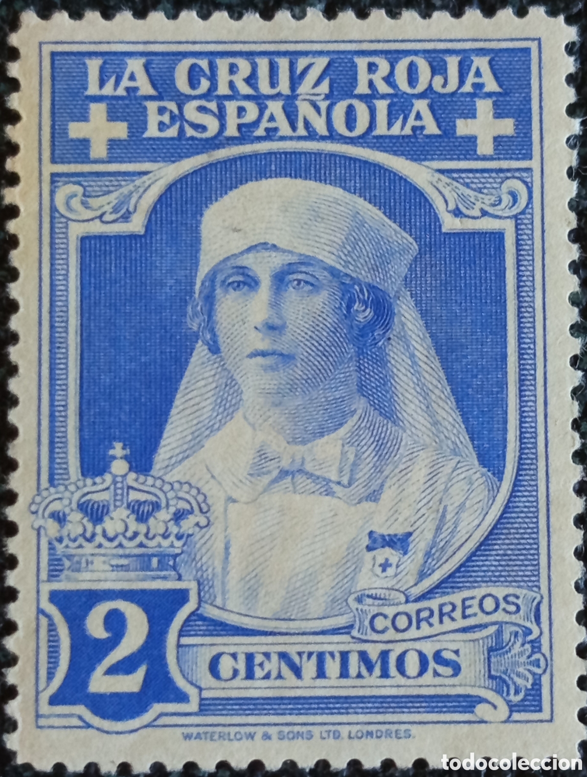 Sellos: Sello Espa&ntilde;a 1926 Pro Cruz Roja 2 C&eacute;ntimos Azul Reina Victoria Edifil 326 MH