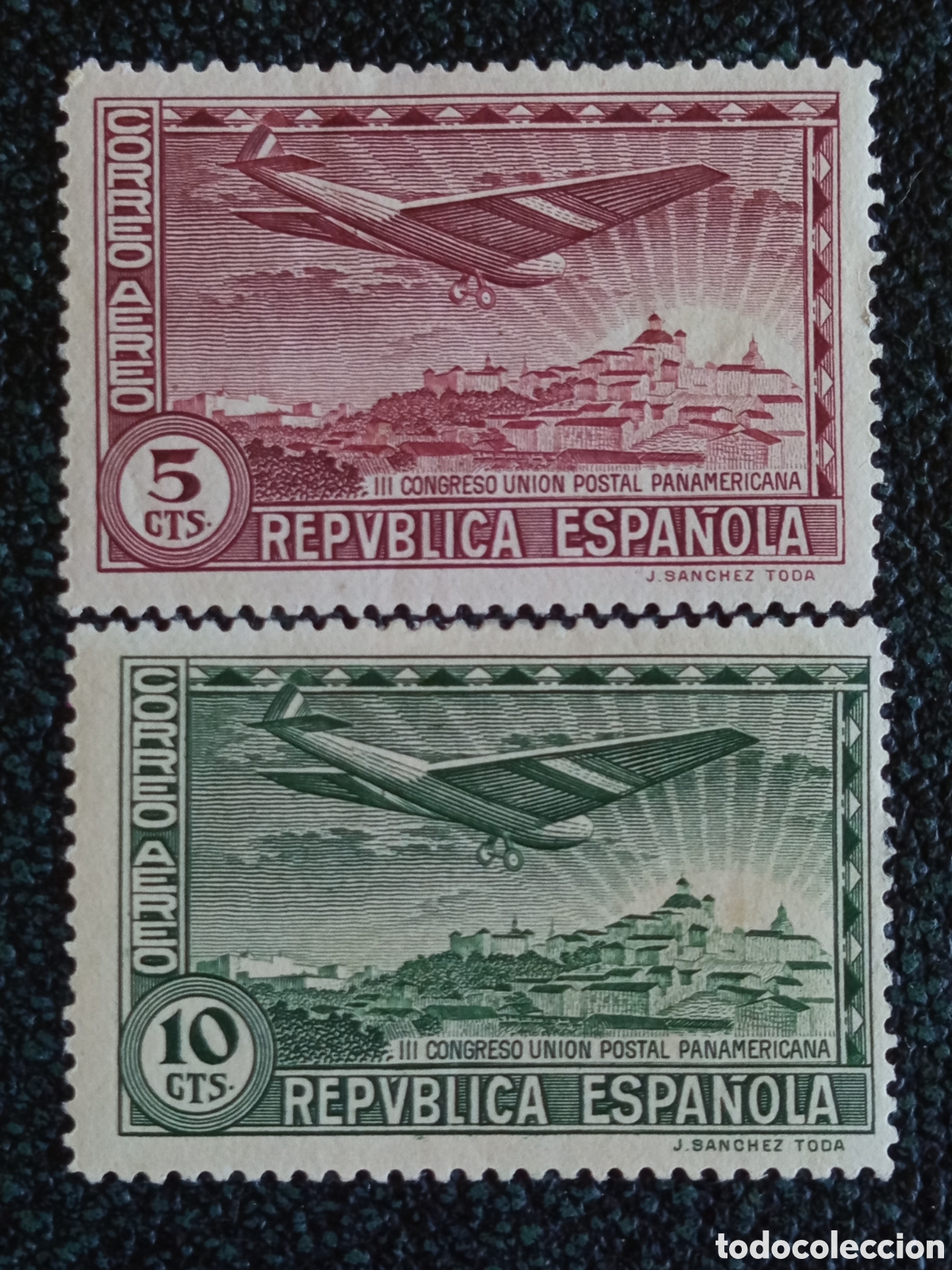 Sellos: Lote 2 Sellos Espa&ntilde;a 1931 III Congreso Postal Panamericano A&eacute;reo Edifil 614/615 MH