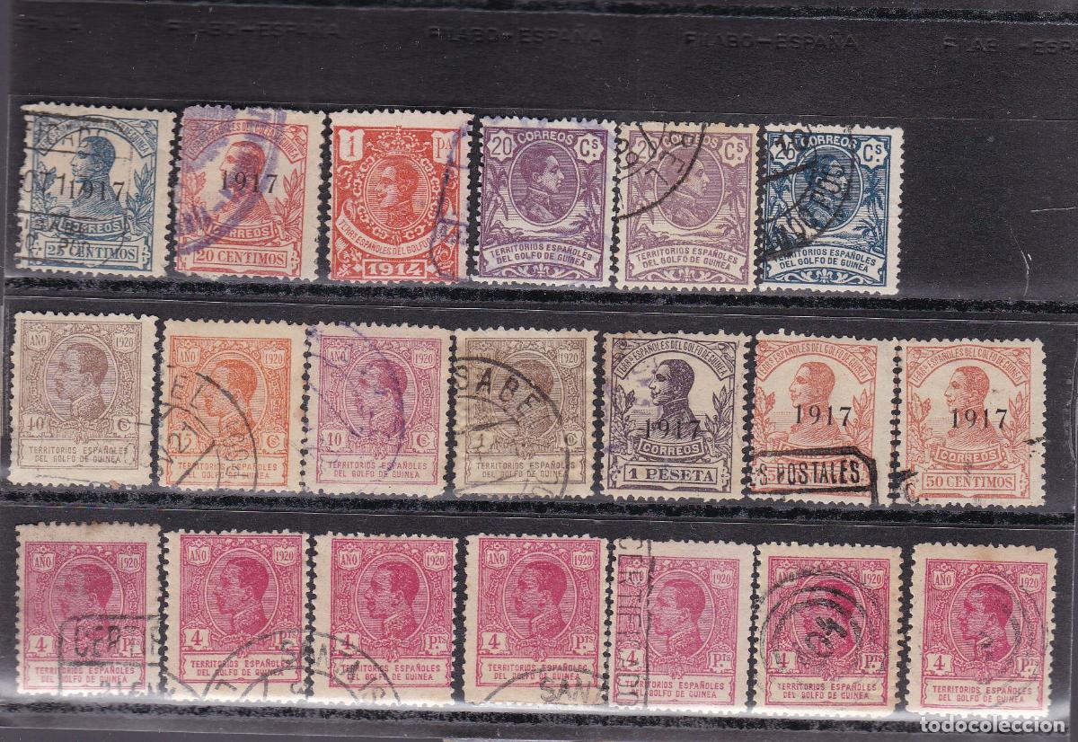 Sellos: FC-103-Alfonso XIII GUINEA Lote 36 Sellos Usados . Ver matasellos y 2 im&aacute;genes