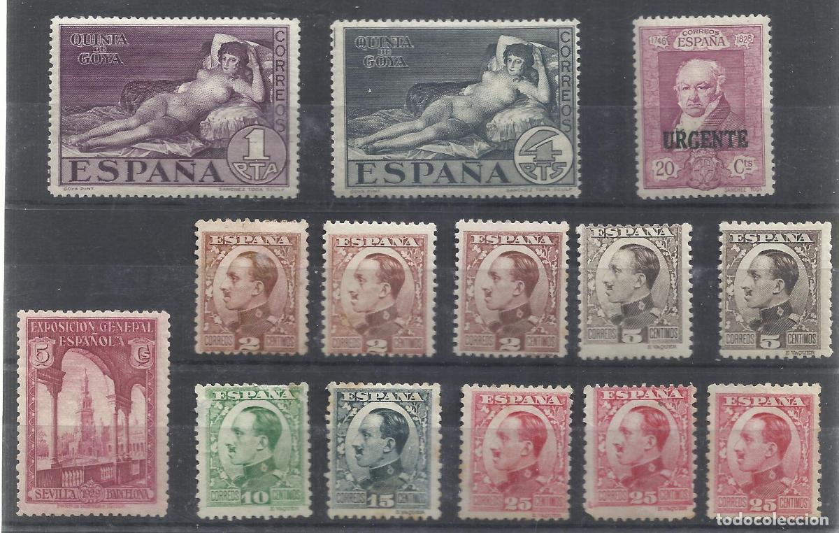 Sellos: MINI LOTE GOYA MAJA Y ALFONSO XIII VAQUER DE PERFIL 14 NUEVOS (*)/*/**