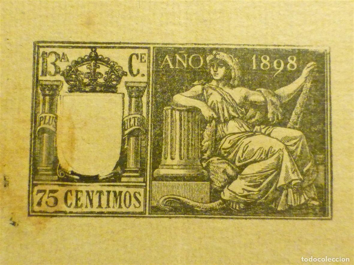 Sellos: Cabecera Timbre Estado, Tasa Papeles Documentos oficiales - P&oacute;liza 13&ordf; Clase, A&ntilde;o 1898 - 75 C&eacute;ntimos