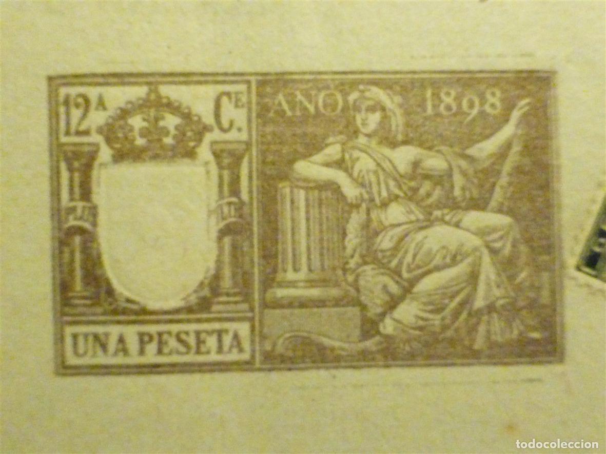 Sellos: Cabecera Timbre Estado, Tasa Papeles Documentos oficiales - P&oacute;liza 12&ordf; Clase, A&ntilde;o 1898 - Una Pesera