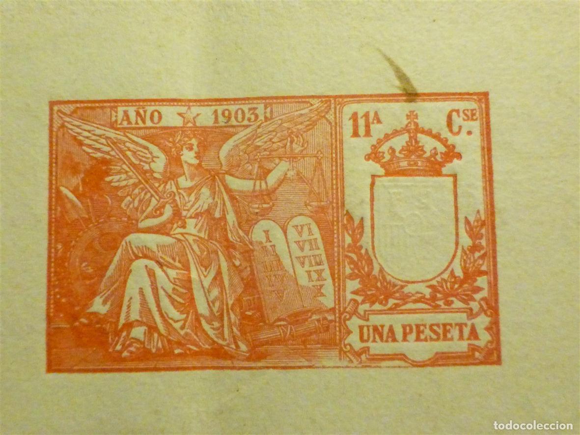 Sellos: Cabecera Timbre Estado, Tasa Papeles Documentos oficiales - P&oacute;liza 11&ordf; Clase, A&ntilde;o 1903 - Una Pesera