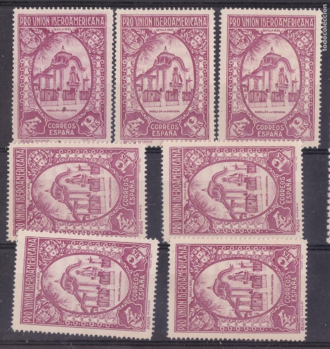 Sellos: FC-38- IBEROAMERICANA 4 Ptas x 7 Sellos CAMBIO COLOR ** Sin Fijasellos