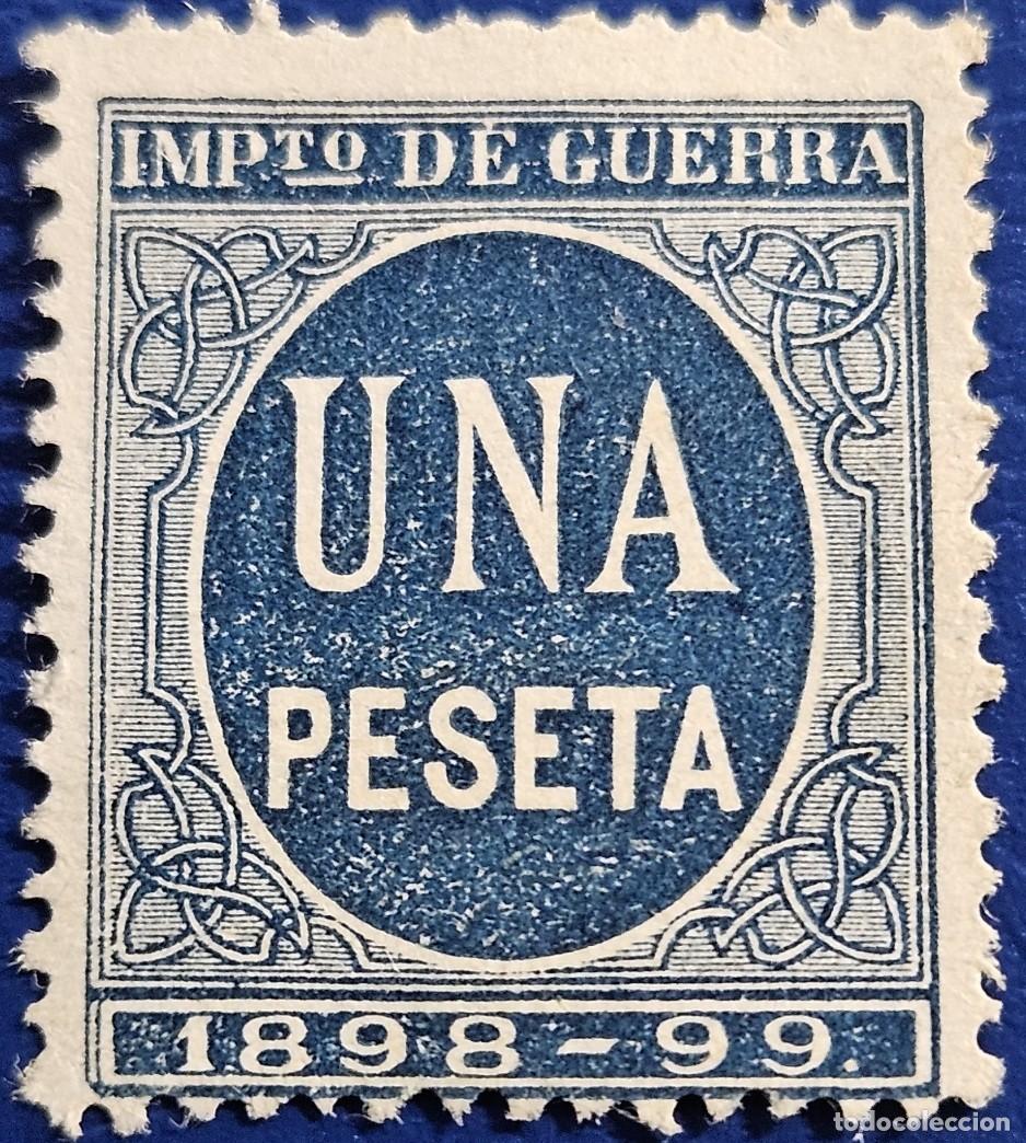 Sellos: 1898-99 Impuesto de guerra cifra 1 peseta azul