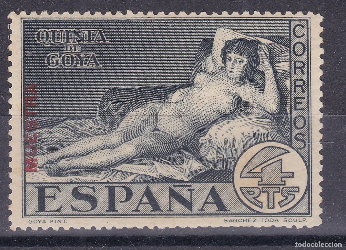 Sellos: AA10- Goya Maja Desnuda 4 Ptas VARIEDAD MUESTRA en Rojo** Sin Fijasellos