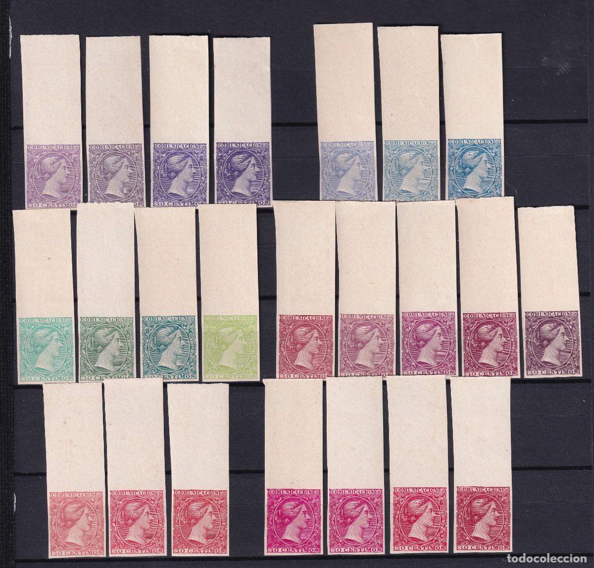 Stamps: 1889 REGENCIA MAR&Iacute;A CRISTINA. COLECCI&Oacute;N PRUEBAS NO ADOPTADAS SIN DENTAR x23. VER