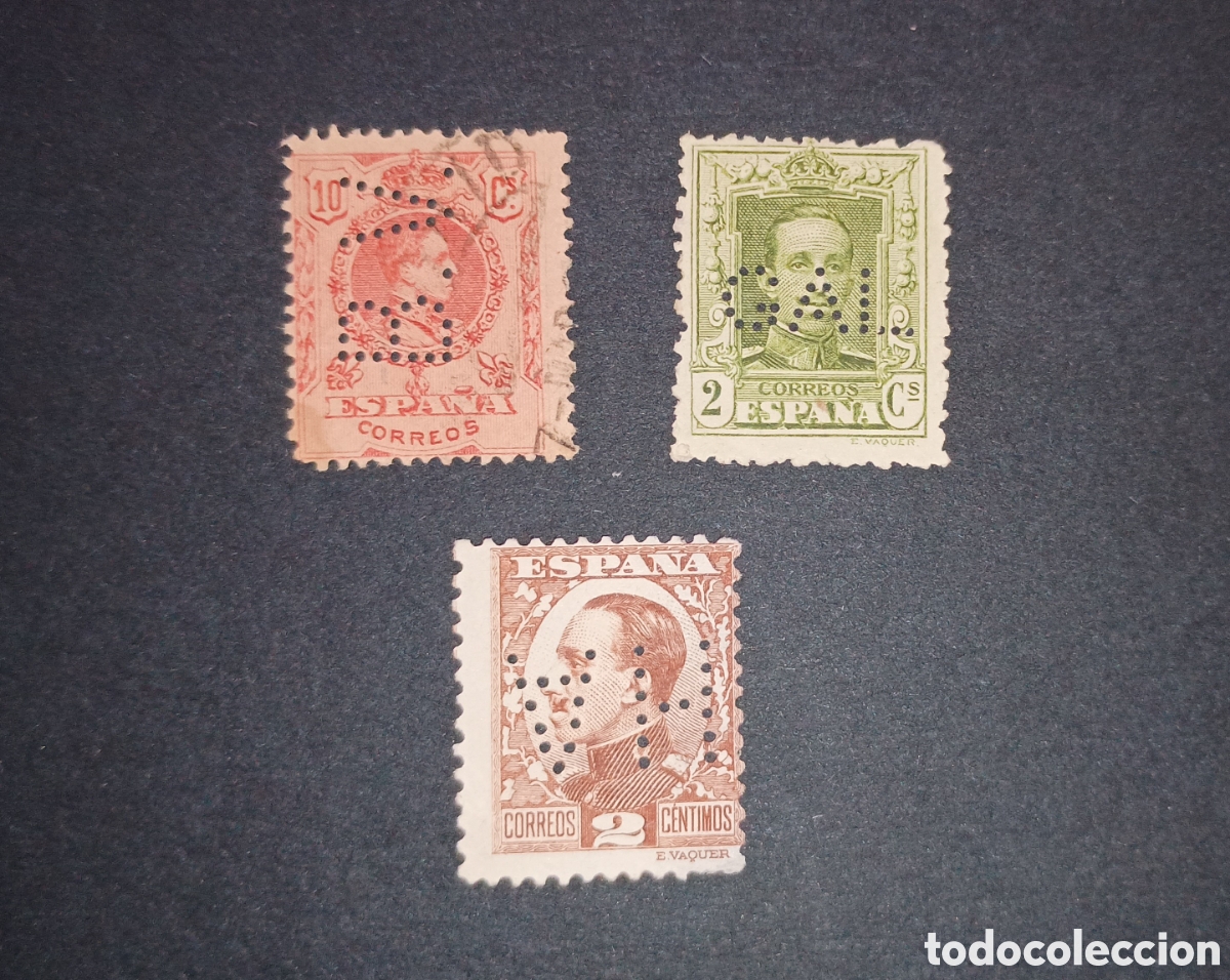 Sellos: ESPA&Ntilde;A - ALFONSO XIII - LOTE DE 3 SELLOS PERFORADOS - DIVERSOS A&Ntilde;OS