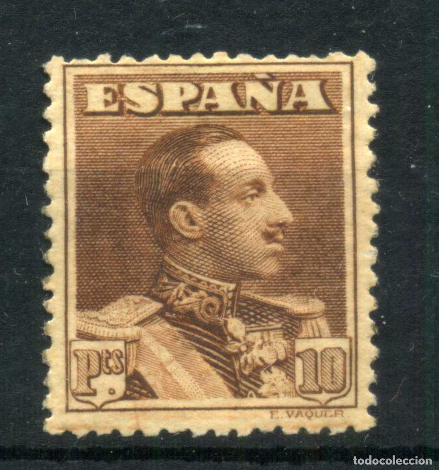 Sellos: XS- ALFONSO XIII 1922 10 Pesetas Ed. 323 Nuevo con leve marca de fijasellos MH*
