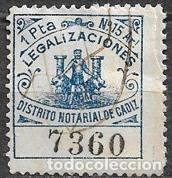 Sellos: C&aacute;diz, Timbre Notarial de 1 pta azul (n&ordm; 15)para legalizaciones (o)