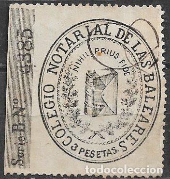 Sellos: Baleares, Sello notarial, 3 ptas. negro, usado