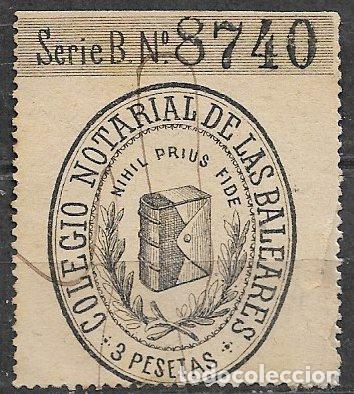 Sellos: Baleares, Sello notarial, 3 ptas. negro, usado