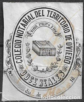 Sellos: Oviedo, Sello notarial, 12 reales. negro, usado