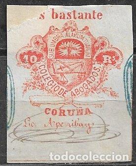 Sellos: Coru&ntilde;a, Colegio de abogados, sello de bastanteo, 10 reales naranja, usado