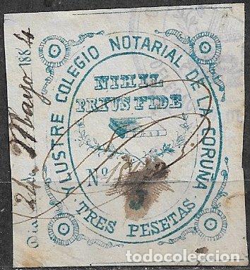 Sellos: Coru&ntilde;a, Colegio notarial, 3 ptas. azul claro, usado