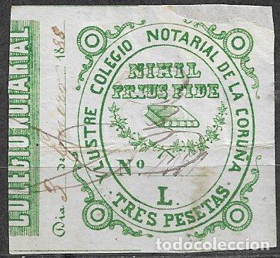 Sellos: Coru&ntilde;a, Colegio notarial, 3 ptas. verde, serie L, usado