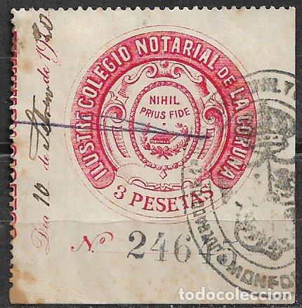 Sellos: Coru&ntilde;a, Colegio notarial, 3 ptas. rojo, usado