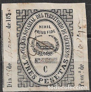 Sellos: C&aacute;ceres, Sello notarial, 3 ptas. negro, usado