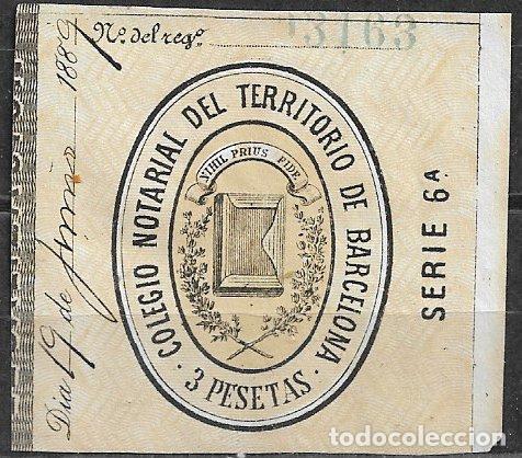 Sellos: Barcelona, Sello notarial, 3 ptas. negro fondo amarillo, Serie 6&ordf;, usado