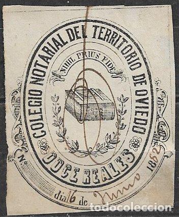 Sellos: Oviedo, Sello notarial, 12 reales negro, usado