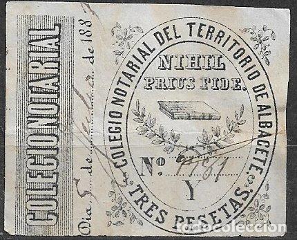 Sellos: Albacete, Colegio notarial, 3 ptas. negro, usado