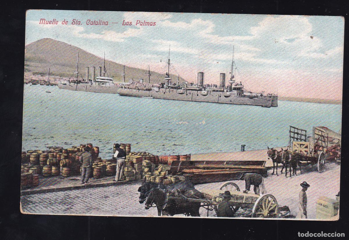 Sellos: F16-70-Postal Muelle Sta Catalina- LAS PALMAS a URUGUAY 1912. Matasellos MONTEVIDEO