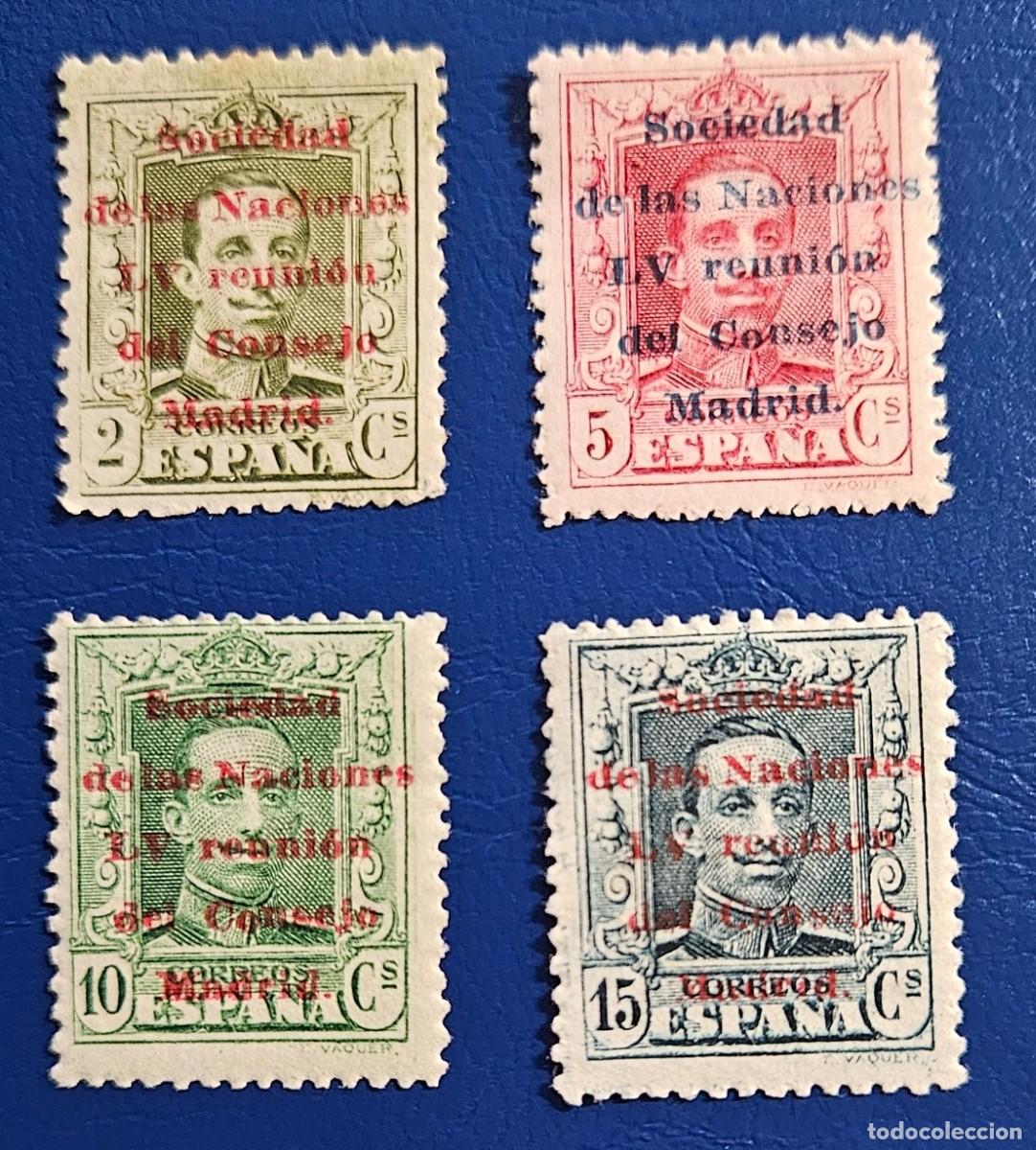 Sellos: Espa&ntilde;a 1929 Alfonso XIII edifil 456, 457, 458 y 459 sobrecargado, nuevos con fijasellos