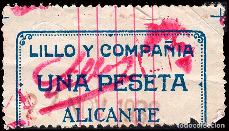 Sellos: Alicante - Vi&ntilde;etas - S/Cat o &rdquo;1932 - 1 Pta. - Lillo y Compa&ntilde;&iacute;a - Alicante&rdquo;