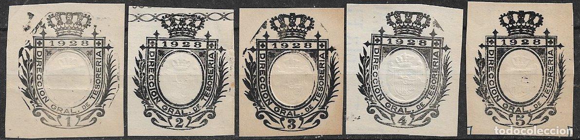 Sellos: FISCALES 1928 Direcci&oacute;n General de Tesorer&iacute;a, 1 a 5 (o)