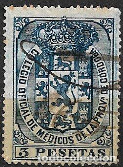 Sellos: Colegio de M&eacute;dicos de C&oacute;rdoba, 3 ptas. azul (o)
