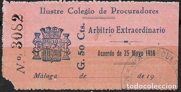 Sellos: Colegio de Procuradores de M&aacute;laga, 1916 Arbitrio extraordinario (o)