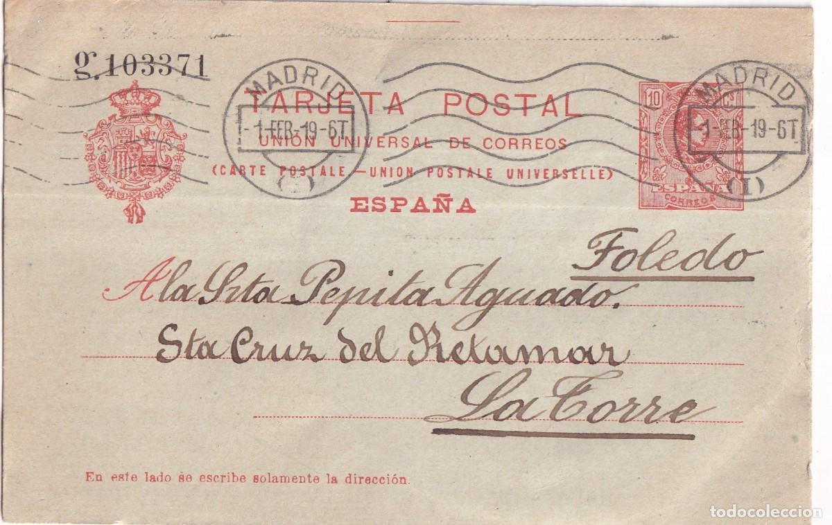 Selos: Curioso entero postal Alfonso XIII circulado en 1919 como postal ilustrada con recorte de mujer.