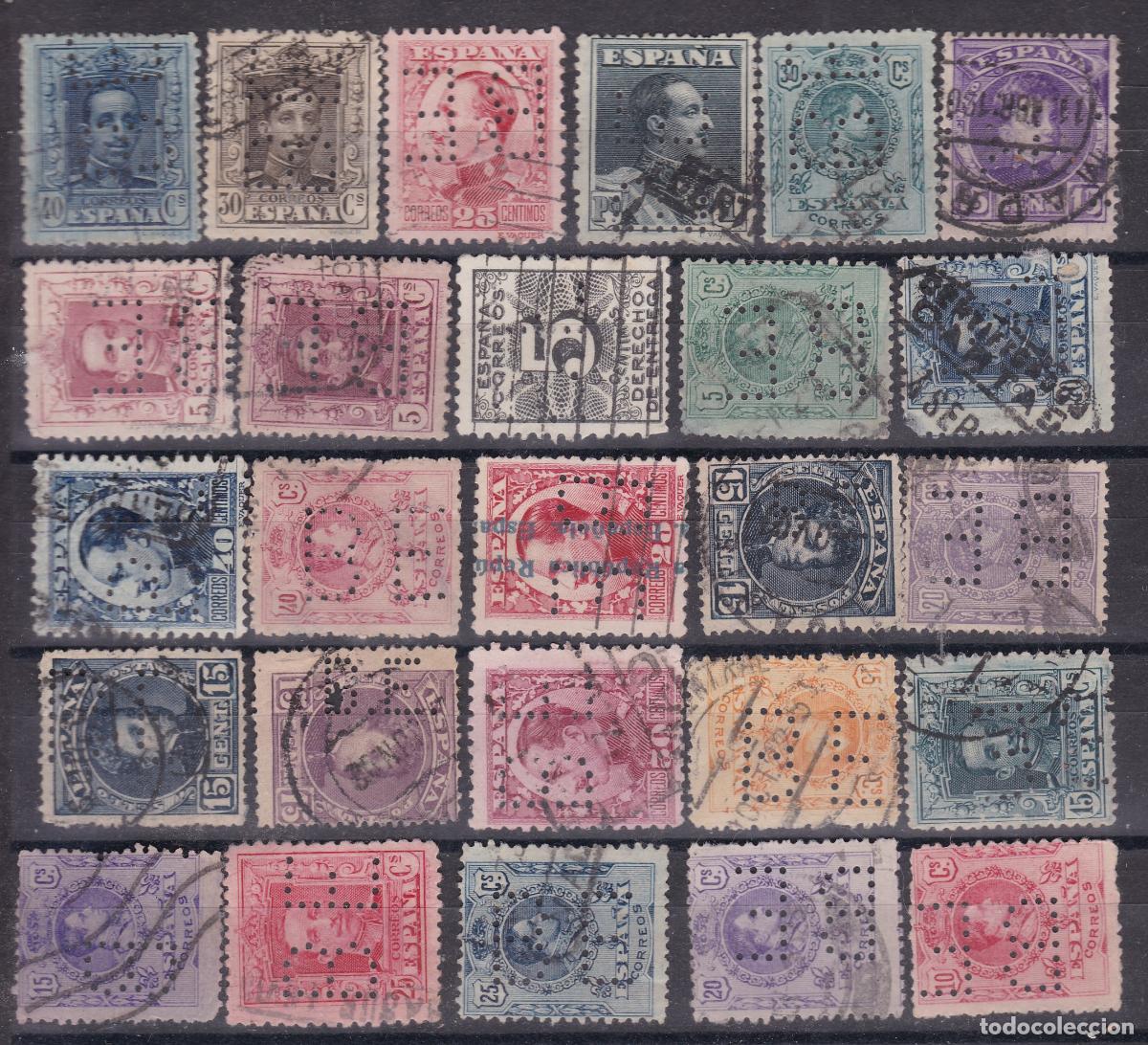 Sellos: FC-12- Alfonso XIII x 26 ellos DIFERENTES PERFORADOS BE