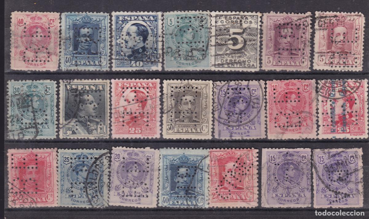 Sellos: FC-278- Alfonso XIII x 21 Sellos PERFORADOS