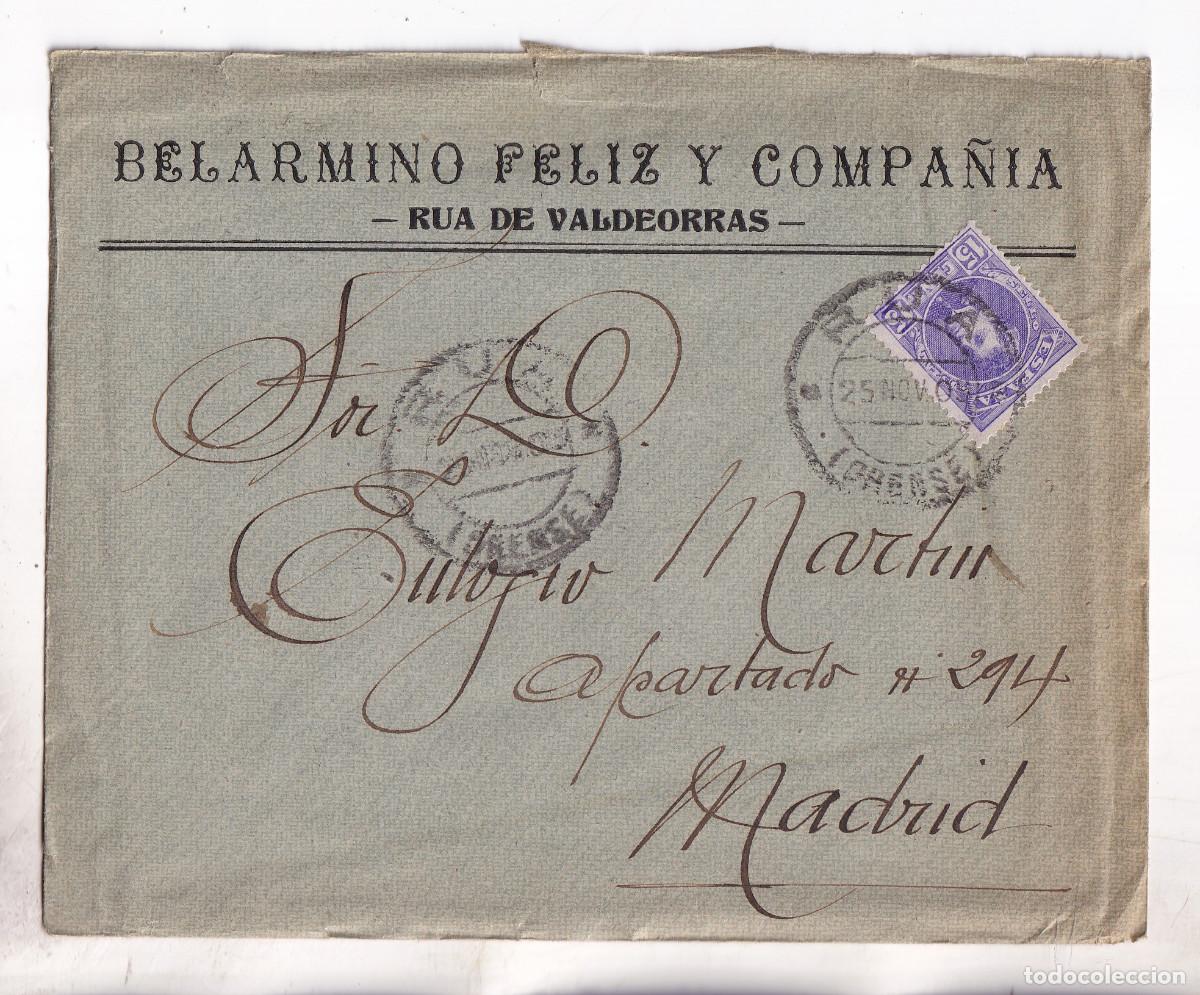 Sellos: SOBRE CON LA CARTA. R&Uacute;A DE VALDEORRAS. OURENSE. 1903. GALICIA