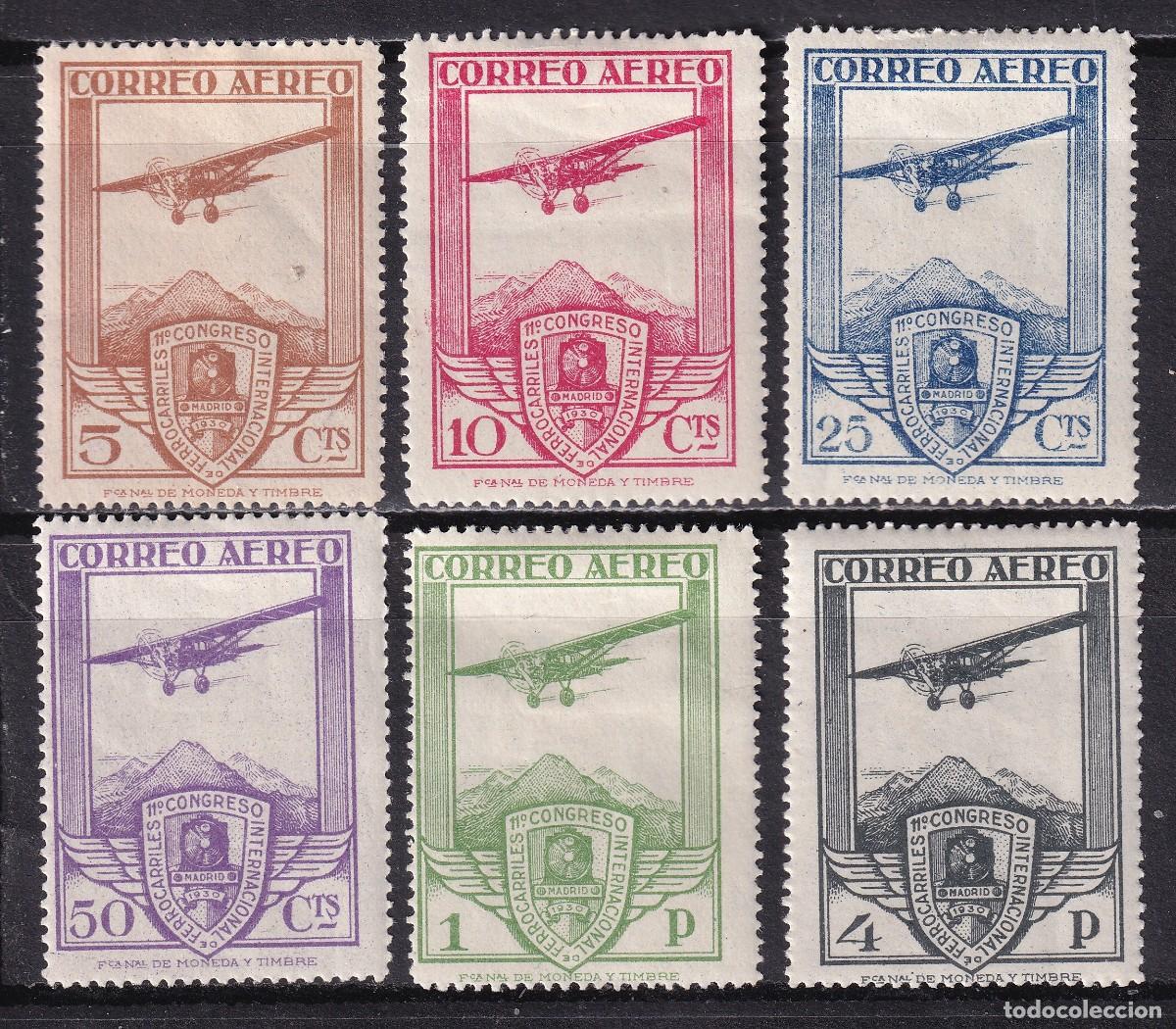 Sellos: 1930 CONGRESO FERROCARRILES SERIE A&Eacute;REA NUEVA*. ORIGINAL. 160 &euro;