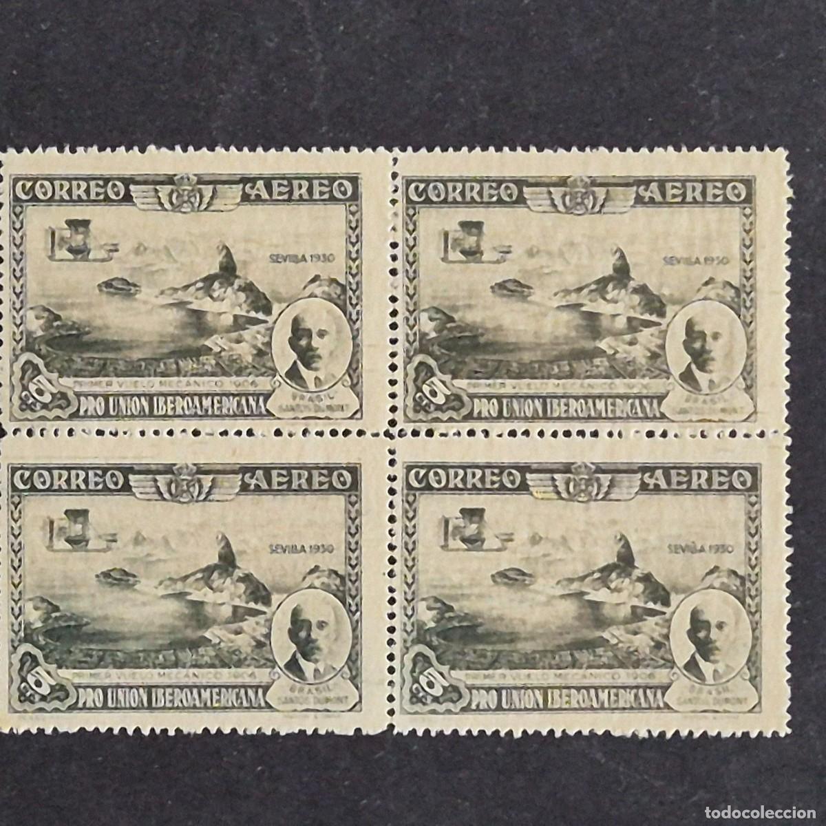 Sellos: ESPA&Ntilde;A, 1930, PRO UNI&Oacute;N IBEROAMERICANA, A&Eacute;REO, EDIFIL 583*, BL. 4, NUEVO, GOMA, SIN FIJAS, (LOTE AR)