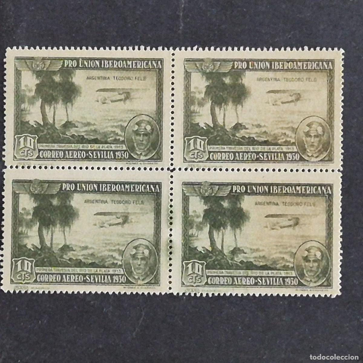 Sellos: ESPA&Ntilde;A, 1930, PRO UNI&Oacute;N IBEROAMERICANA, A&Eacute;REO, EDIFIL 584**, BL. 4, NUEVO, GOMA, SIN FIJA, (LOTE AR)