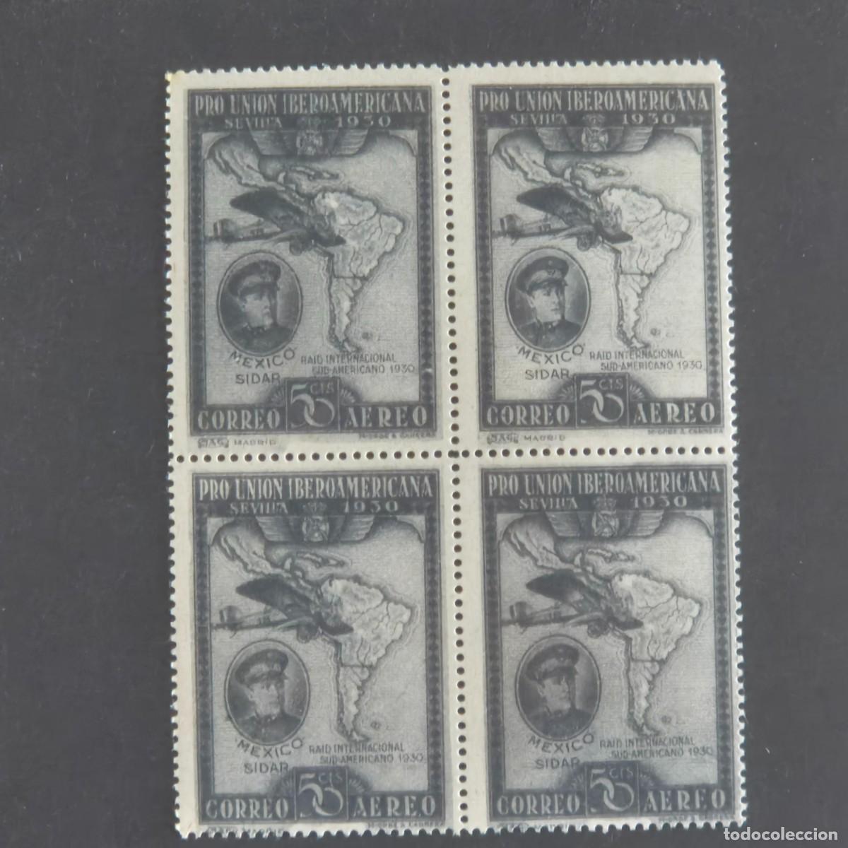 Sellos: ESPA&Ntilde;A, 1930, PRO UNI&Oacute;N IBEROAMERICANA, A&Eacute;REO, EDIFIL 586**, BLOQUE DE 4, NUEVO, LEER, (LOTE AR)
