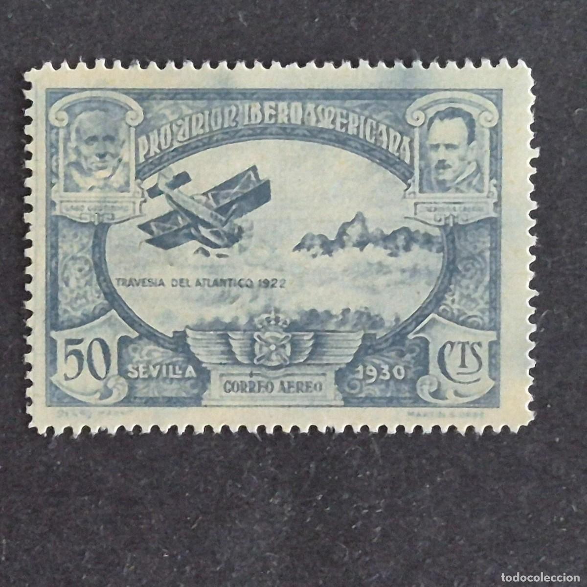 Sellos: ESPA&Ntilde;A, 1930, PRO UNI&Oacute;N IBEROAMERICANA, A&Eacute;REO, EDIFIL 587**, NUEVO, GOMA, SIN FIJA, LEER, (LOTE AR)