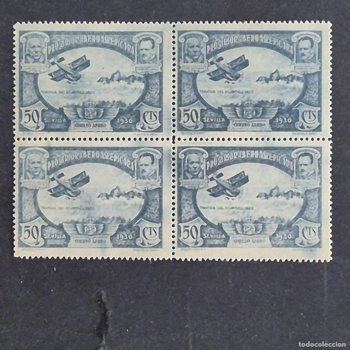 Sellos: ESPA&Ntilde;A, 1930, PRO UNI&Oacute;N IBEROAMERICANA, A&Eacute;REO, EDIFIL 587**, BLOQUE DE 4, NUEVO, LEER, (LOTE AR)