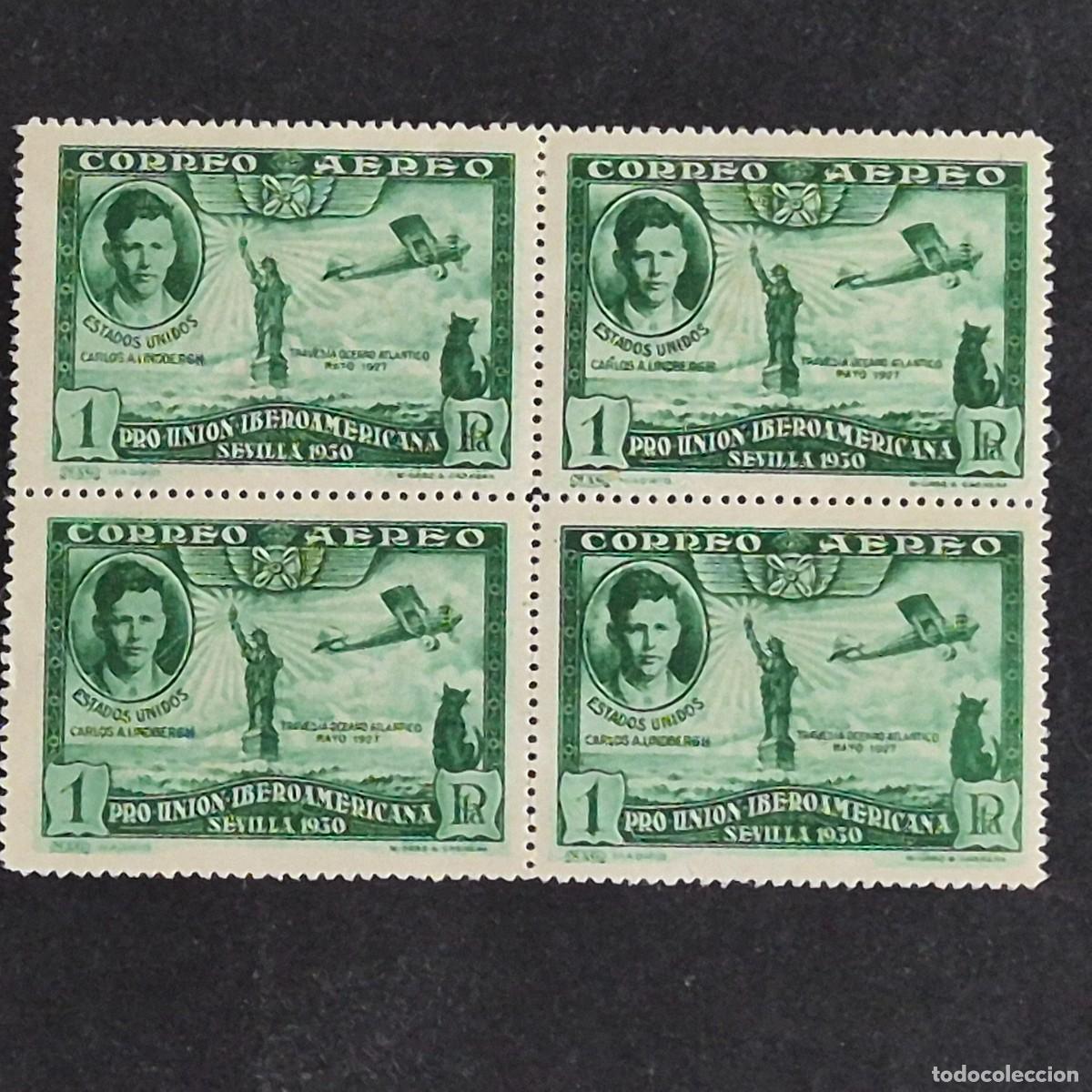 Sellos: ESPA&Ntilde;A, 1930, PRO UNI&Oacute;N IBEROAMERICANA, A&Eacute;REO, EDIFIL 588**, BLOQUE DE 4, NUEVO, LEER, (LOTE AR)