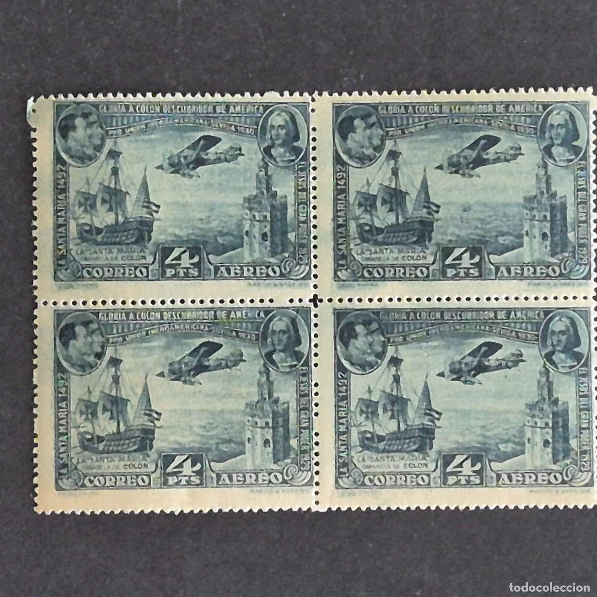Sellos: ESPA&Ntilde;A, 1930, PRO UNI&Oacute;N IBEROAMERICANA, A&Eacute;REO, EDIFIL 591**, BLOQUE DE 4, NUEVO, LEER, (LOTE AR)
