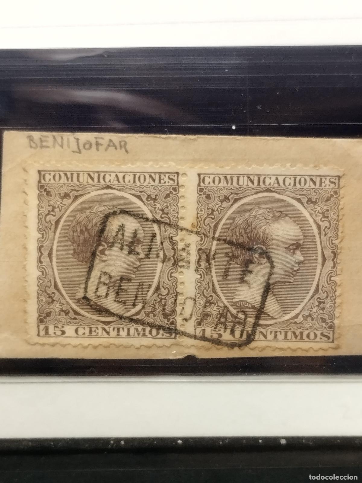 Francobolli: BZB EDIFIL 219. ALFONSO XIII. PELON. EN PAREJA. CARTERIA DE BENIJOFAR. ALICANTE. LUJO