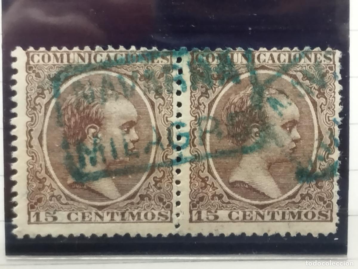 Francobolli: BZB EDIFIL 219. ALFONSO XIII. PELON. EN PAREJA. CARTERIA DE MILAGRO. NAVARRA. MUY BONITA.